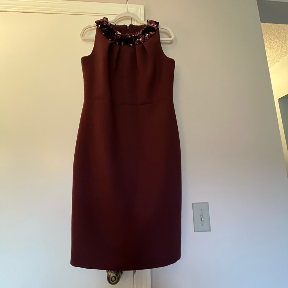 Talbots Sleeveless Tailored Cocktail Dress with Embellished Neckline